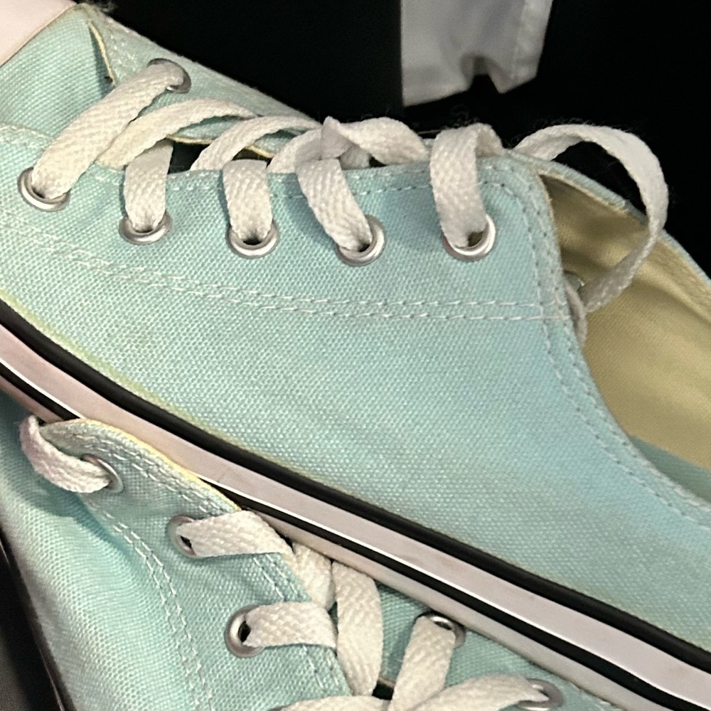Women’s size 8 Converse low top sneakers. trendy teal, like new, smoke free home